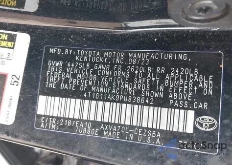 2023 Toyota Camry Se z USA, uszkodzony, nr VIN 4T1G11AK9PU838642
